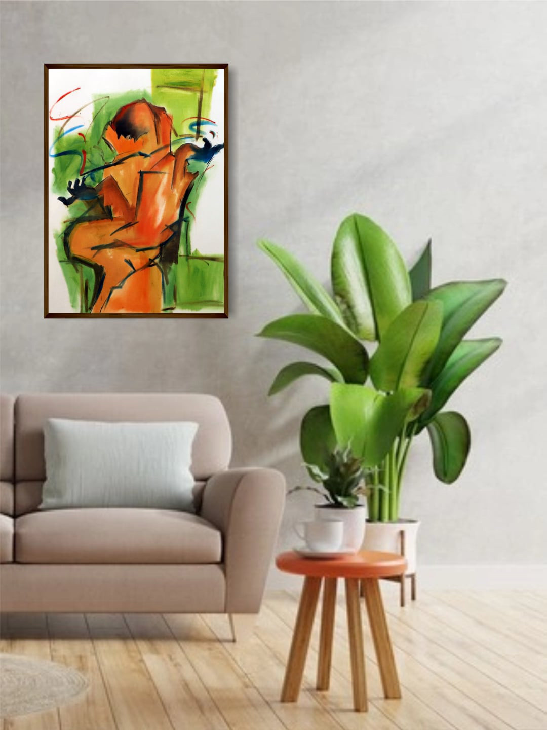 The Art House White & Green Abstract Painting Framed Wall Art