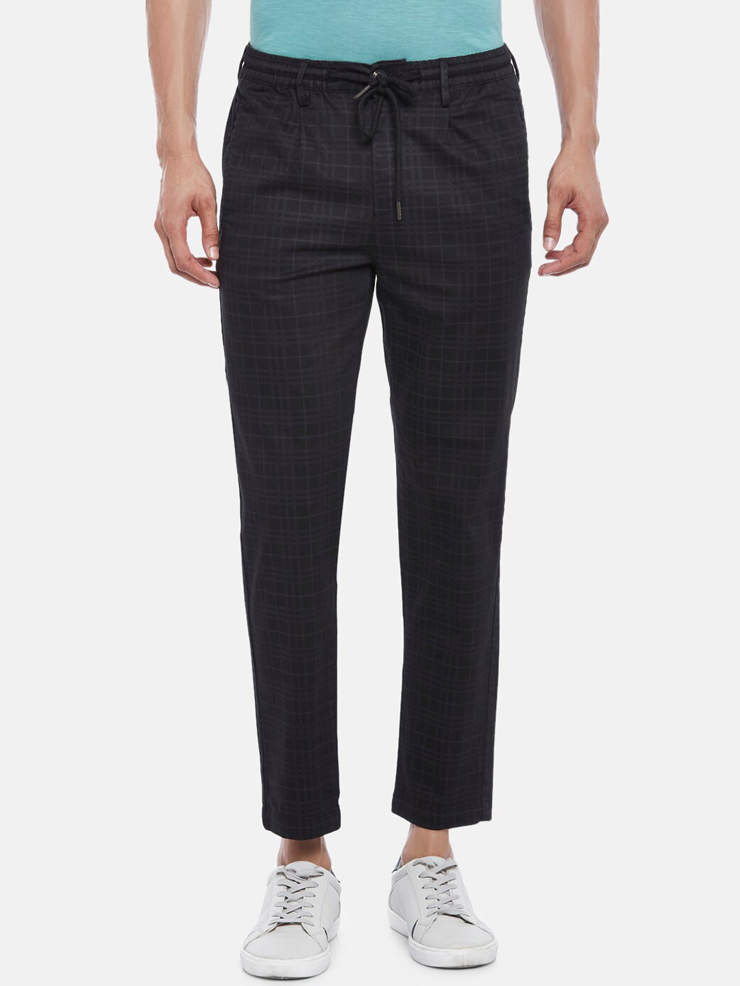 Urban Ranger by pantaloons Men Navy Blue Printed Slim Fit Pure Cotton Trousers