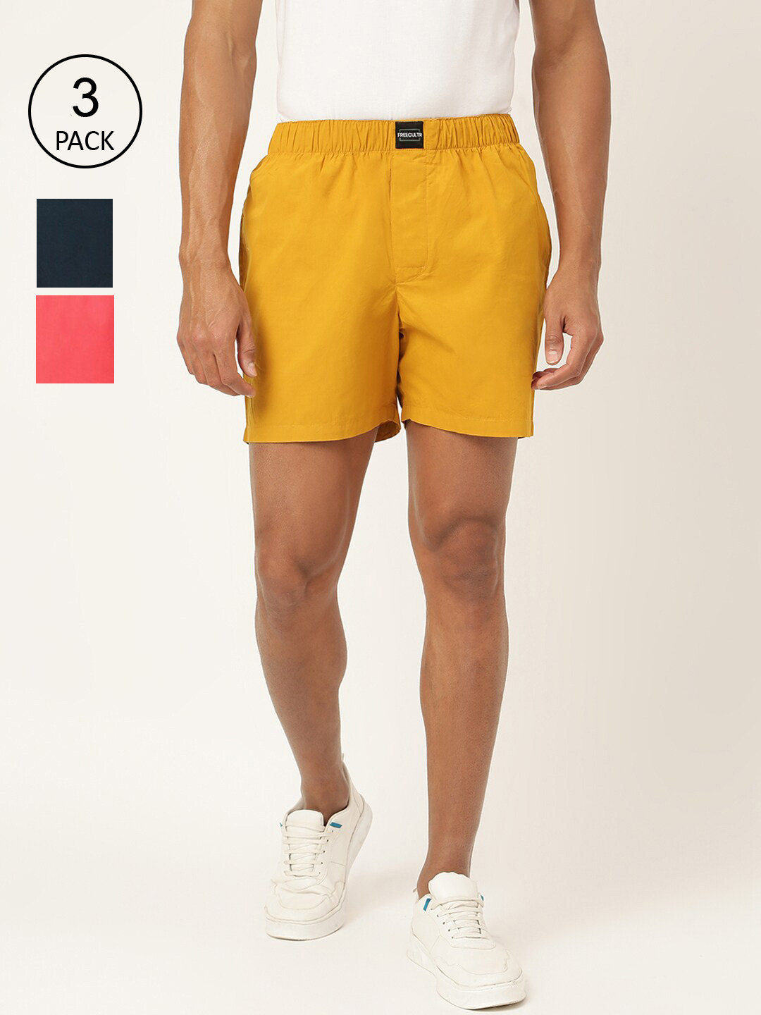 FREECULTR Men Pack of 3 Solid Above Knee Length Shorts