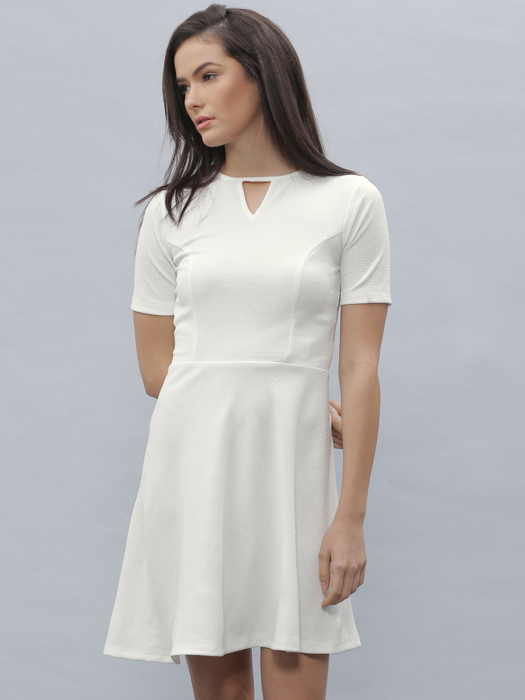 white fit and flare dress with sleeves