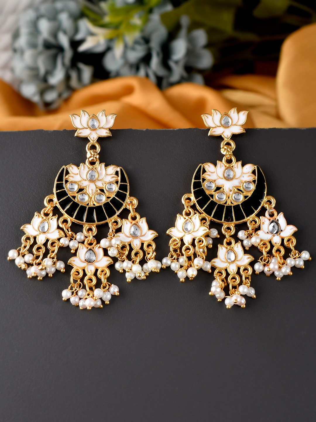 Silvermerc Designs Gold-Plated Contemporary Meenakari Chandbalis Earrings