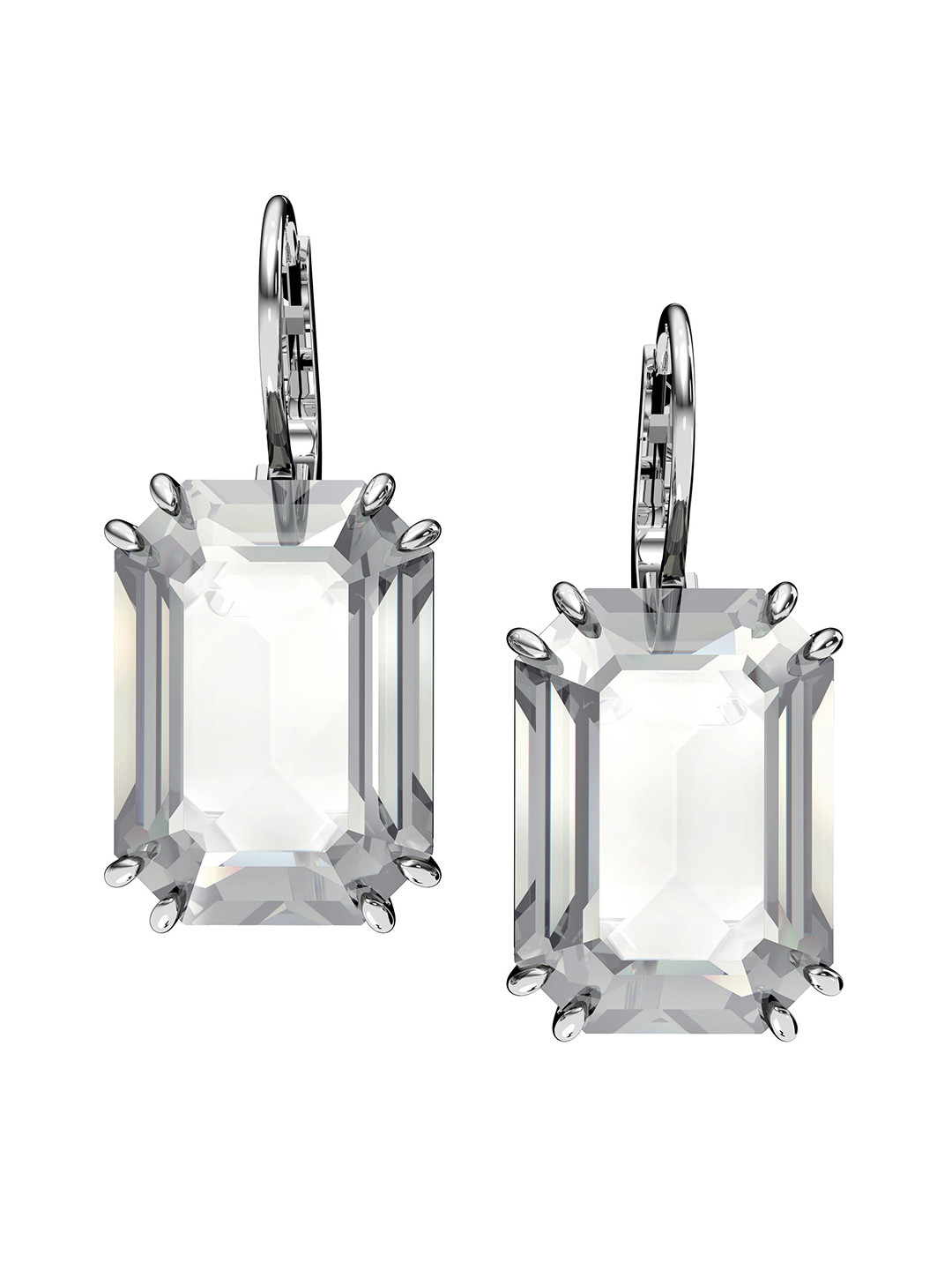 SWAROVSKI Silver-Plated Grey Crystals Rhodium-Plated Drop Earrings