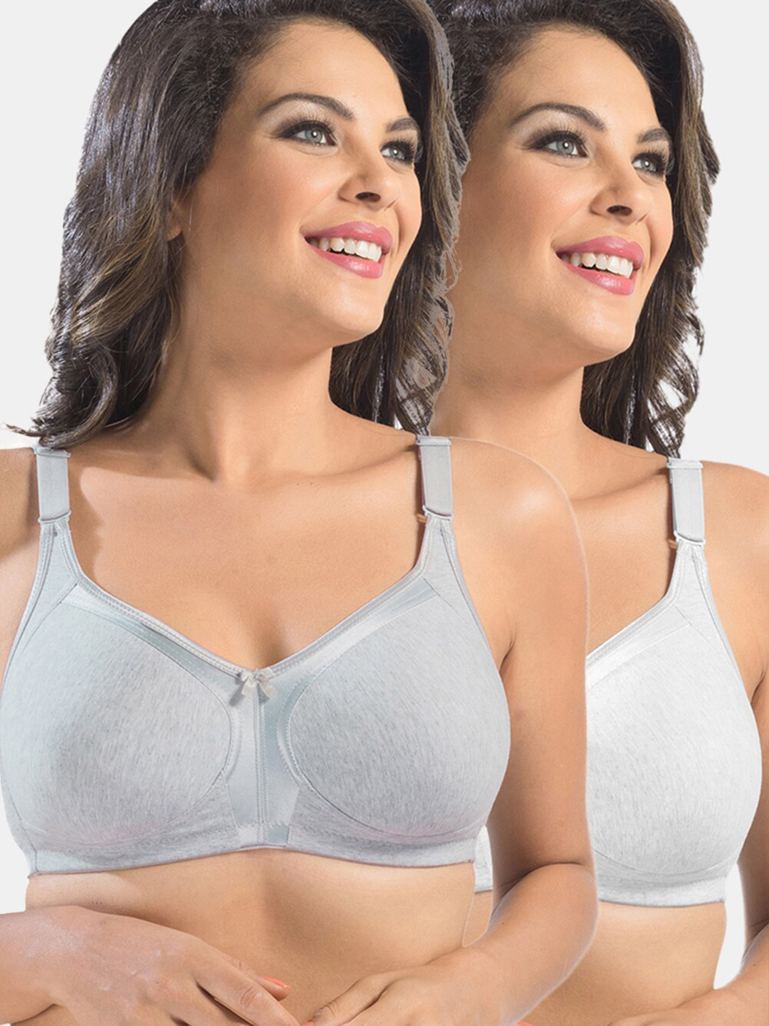 Sonari Grey & White Solid Pack of 2 Non Padded Non Wired Everyday Bra