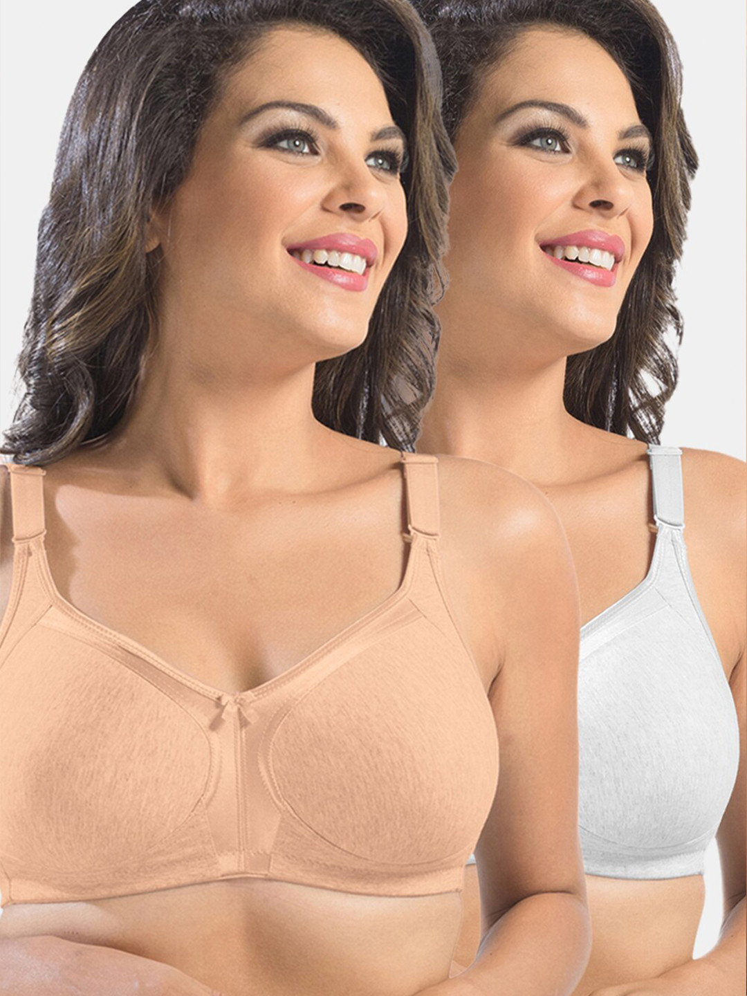 Sonari Peach & White Set Of 2Non Padded Full Coverage Bra