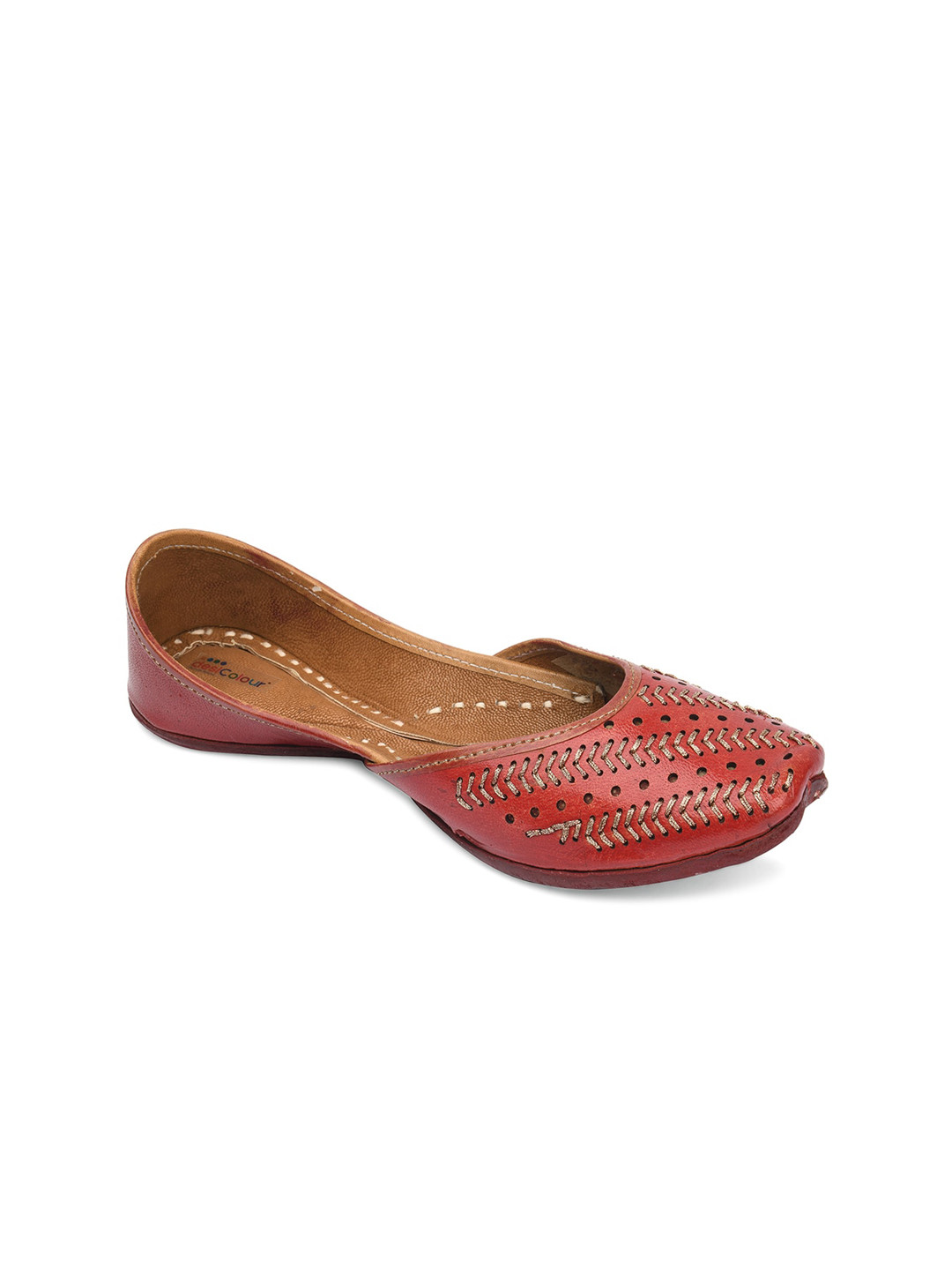 DESI COLOUR Women Red Leather Ethnic Mojaris