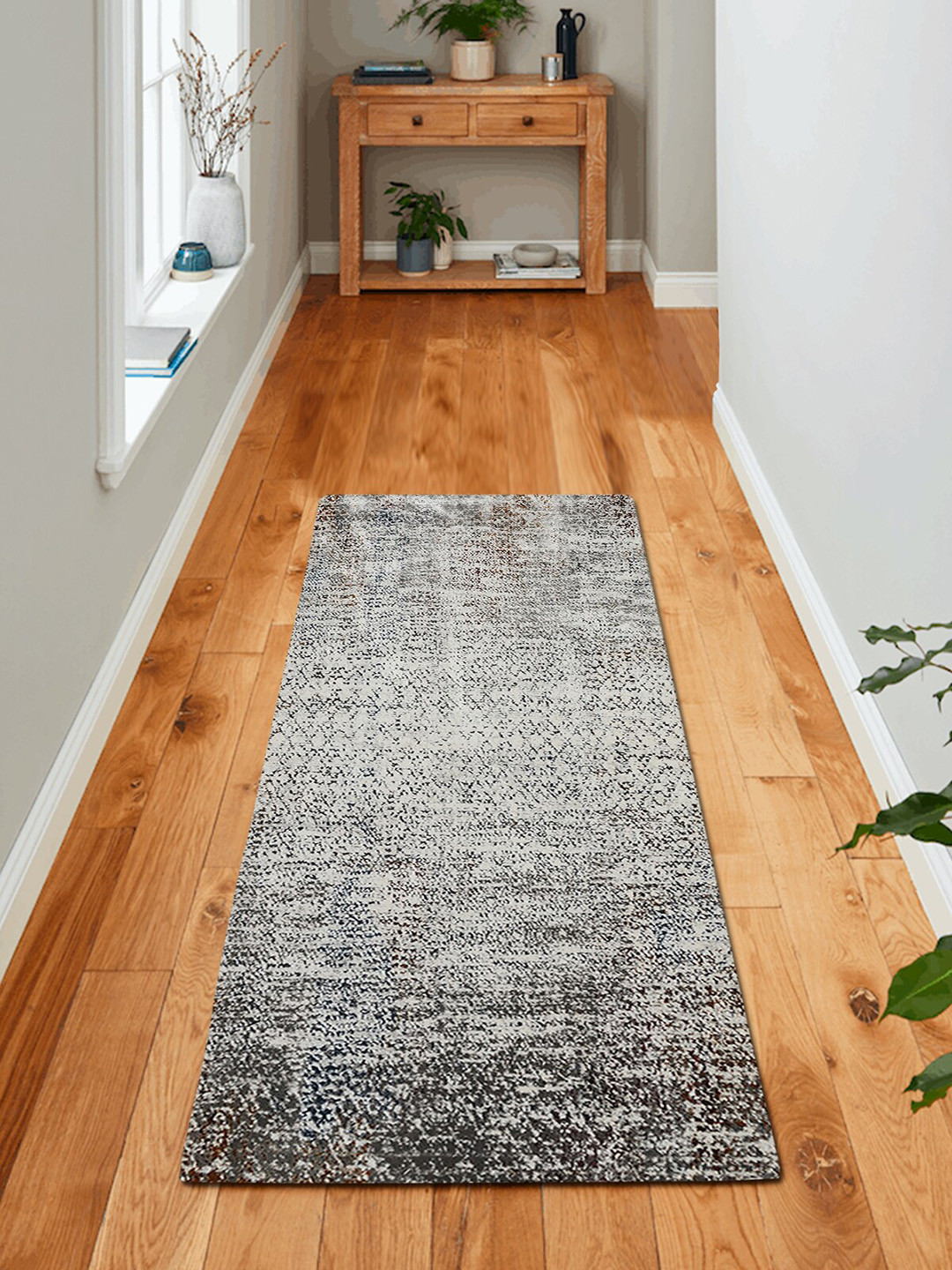 OBSESSIONS White & Grey Abstract Floor Runner