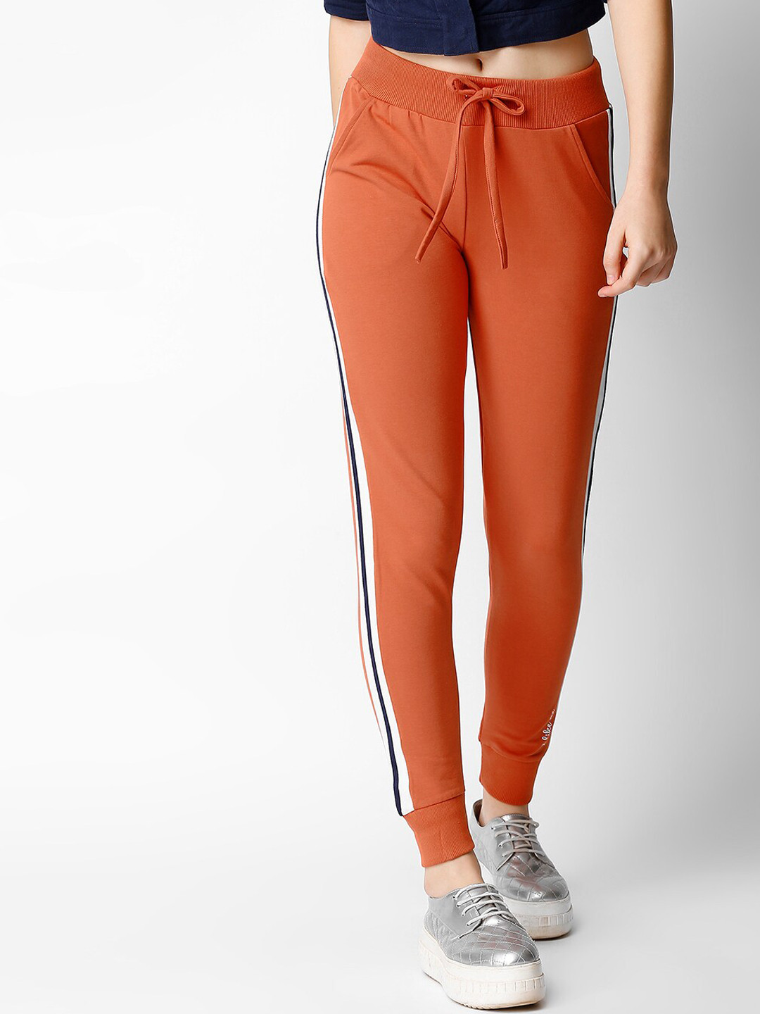 I like me Women Rust & White Striped Slim-Fit Joggers