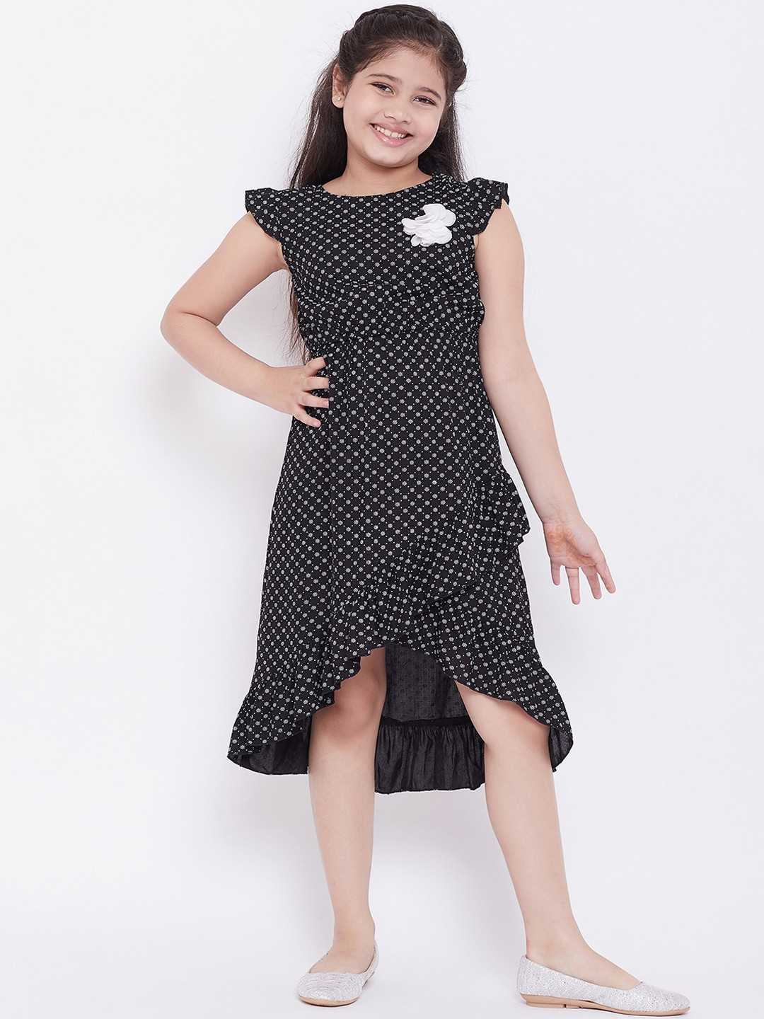 Stylo Bug Girls Black & White Printed Lace Midi Dress