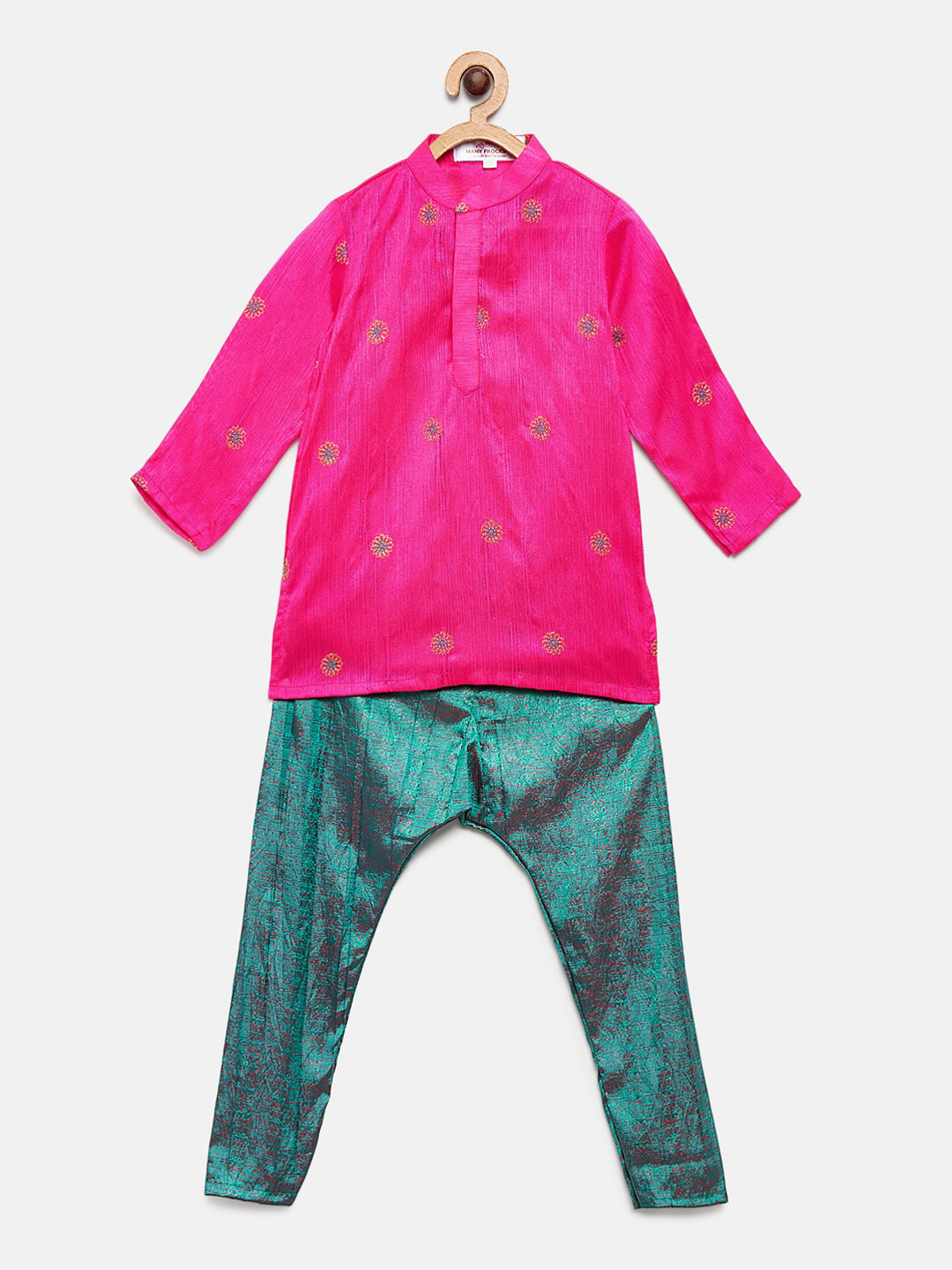 MANY FROCKS & Boys Fuchsia Floral Embroidered Kurti with Churidar