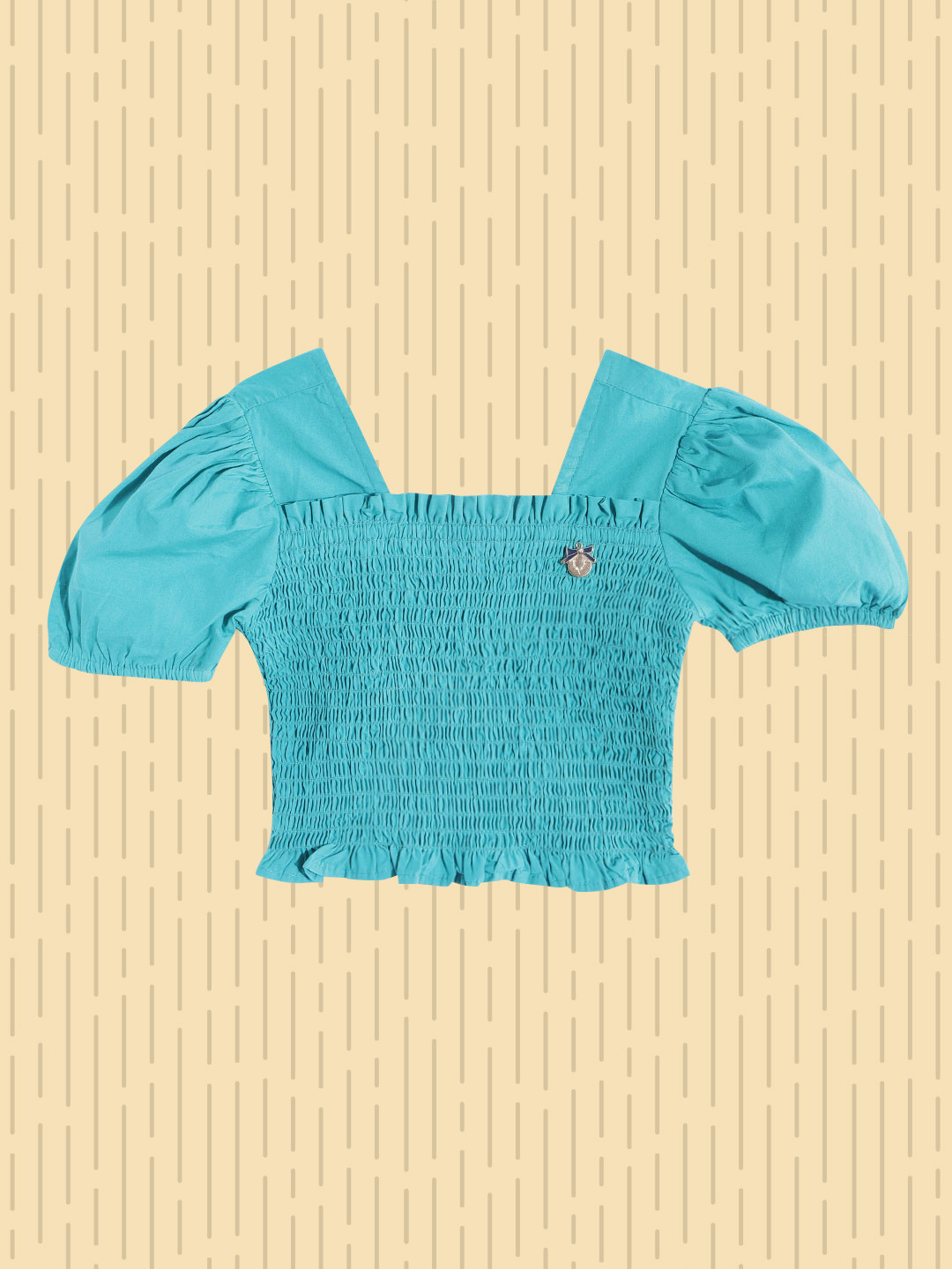 Allen Solly Junior Girls Blue Solid Smocked Pure Cotton Top