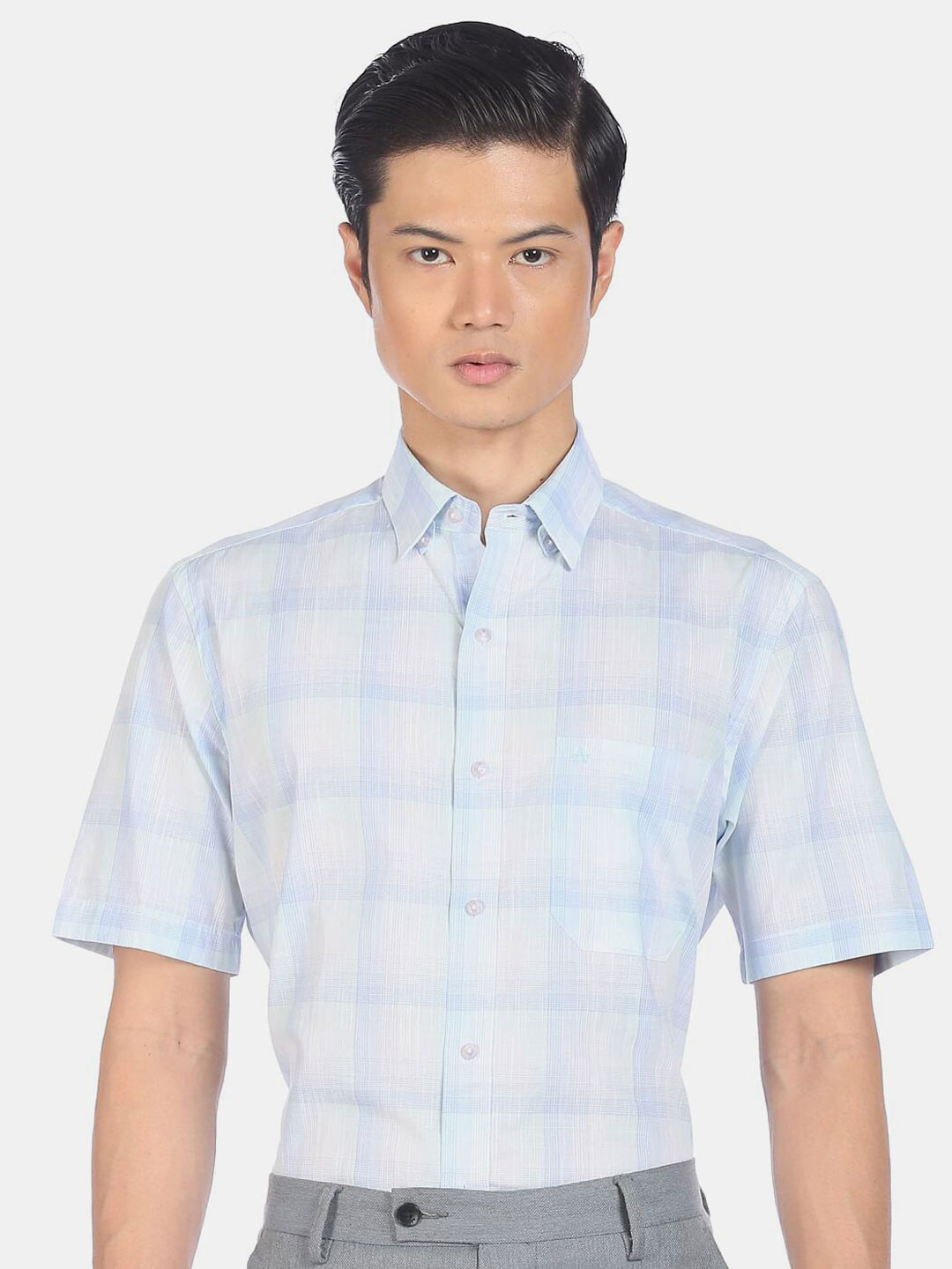 Arrow Men Blue & White Checked Cotton Formal Shirt