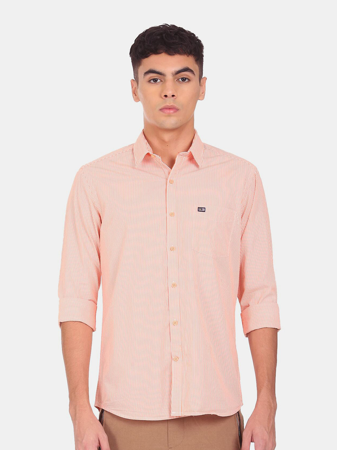 Arrow Men Orange Striped Casual Shirt