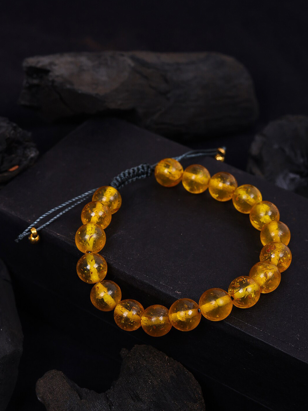 DIVA WALK Women Gold-Toned & Yellow Amber Handcrafted Gold-Plated Cuff Bracelet