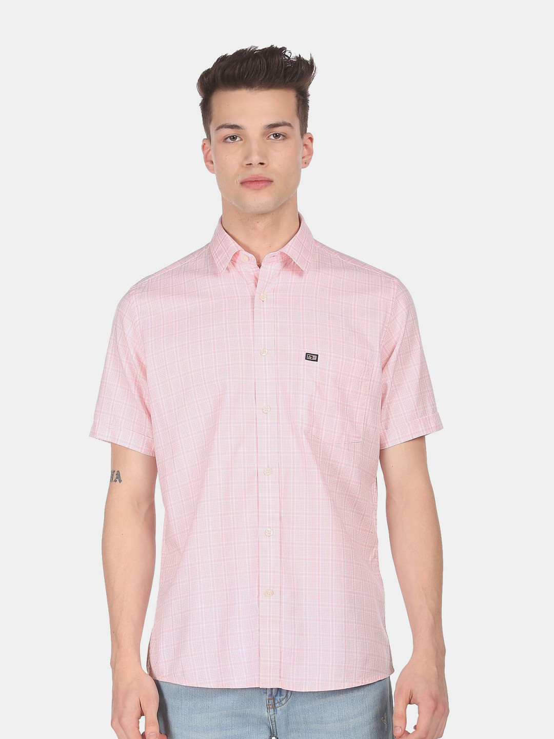 Arrow Sport Men Pink Checked Cotton Casual Shirt