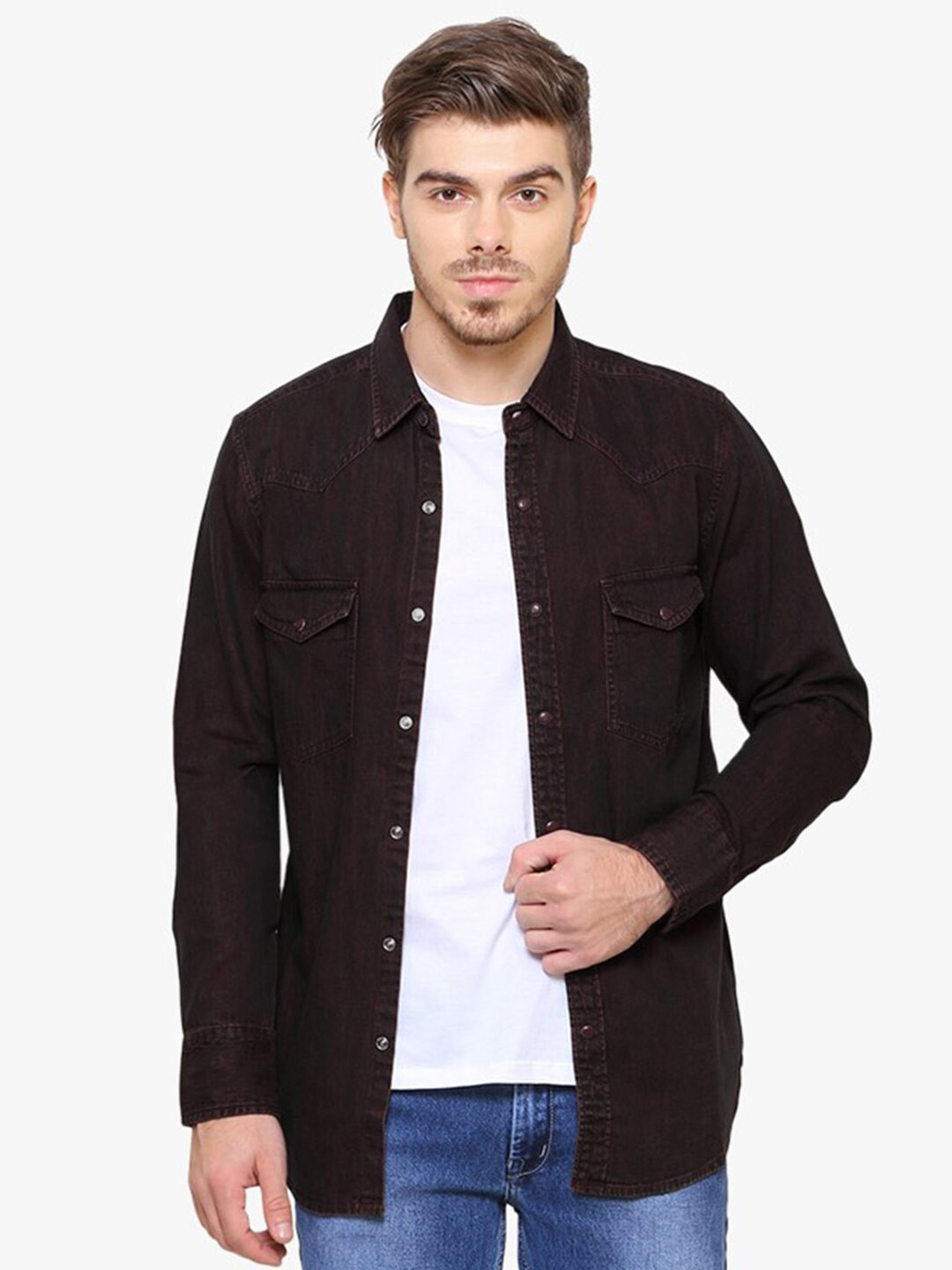 Southbay Men Brown Smart Slim Fit Denim Cotton Casual Shirt