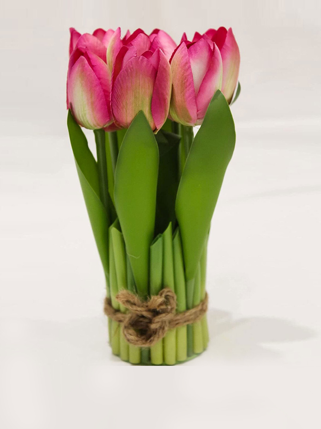 AMFLIX Pink & Green Artificial Tulip Flowers Bunch