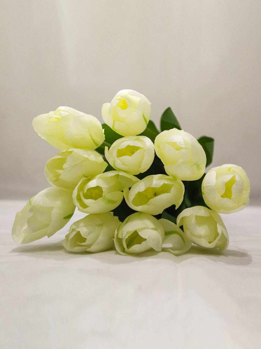AMFLIX White & Green Artificial Tulip Flowers Bunch
