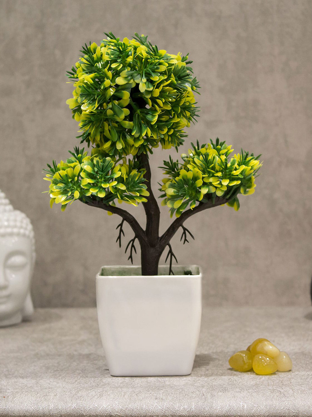 AMFLIX Yellow Artificial Bonsai Plant With Pot