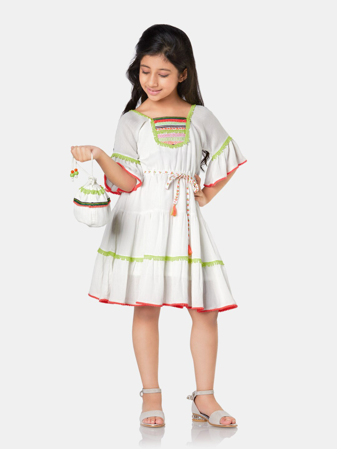 Peppermint Girls White Embroidered Dress