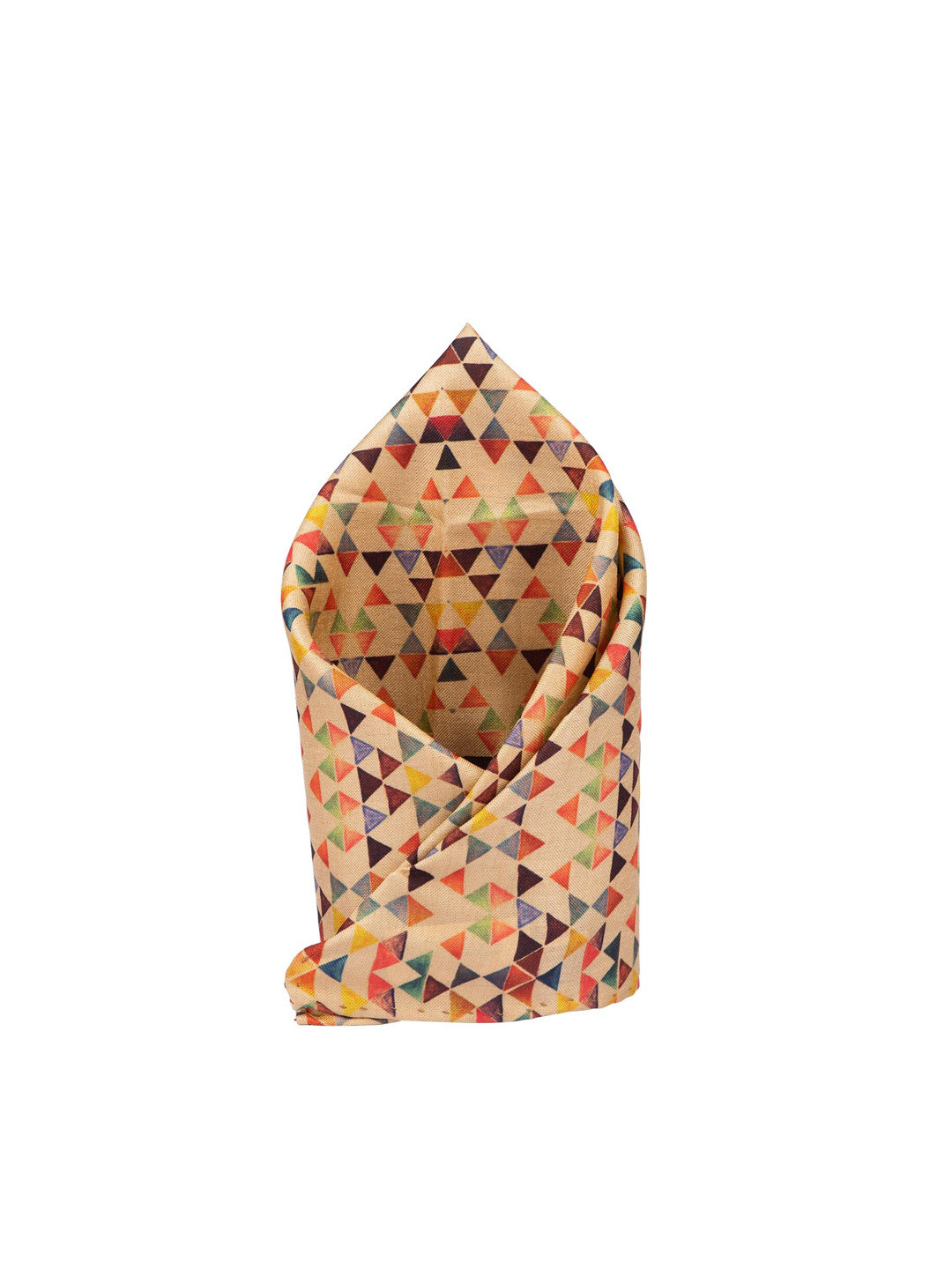 The Tie Hub Men Beige & Green Printed Silk Pocket Square