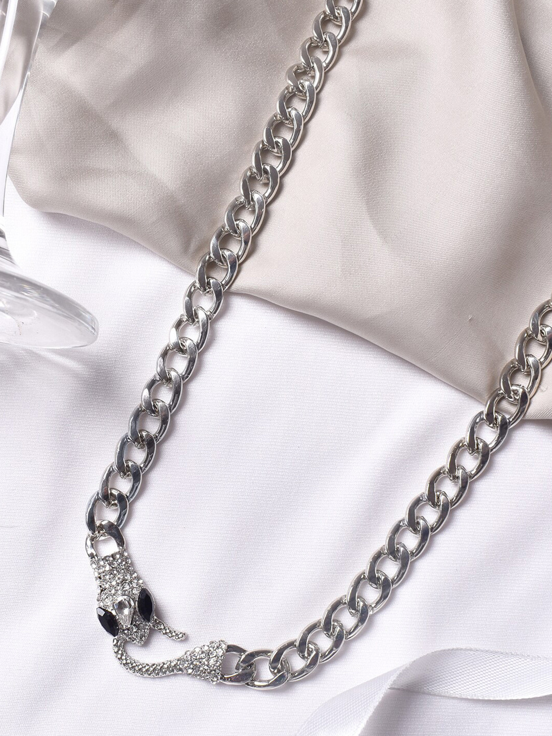 JOKER & WITCH Women Silver-Toned & Black Ornella Snake Chainlink Necklace