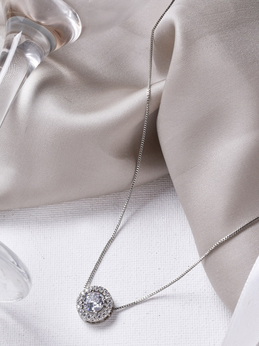 JOKER & WITCH Silver-Toned & White Stones-Studded Glynn Annular With Chain