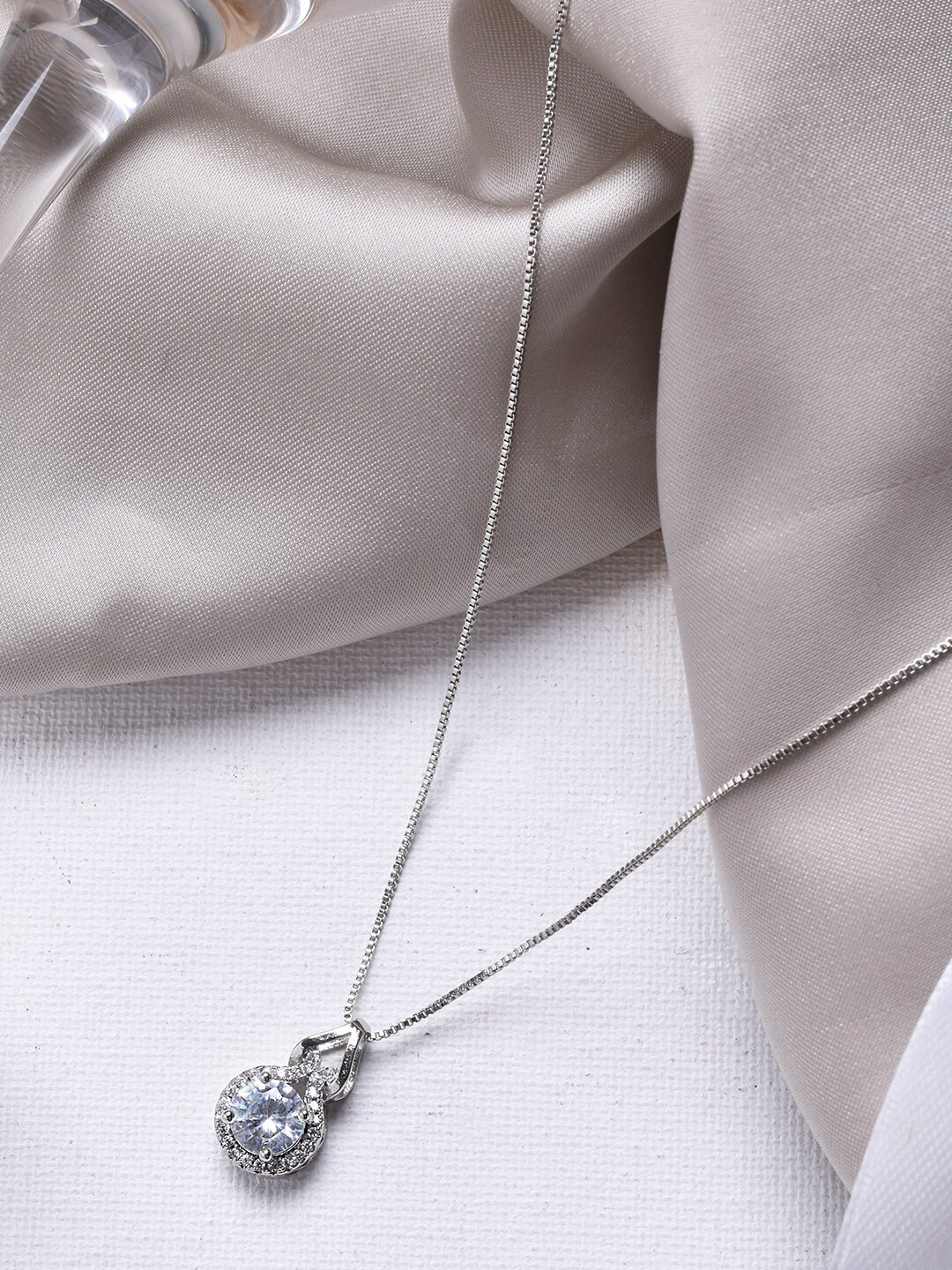 JOKER & WITCH Silver-Toned & White Stones-Studded Dula Drop With Chain