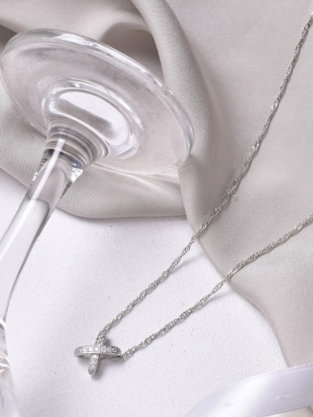 JOKER & WITCH Silver-Toned White Stone-Studded Pendant With Chain