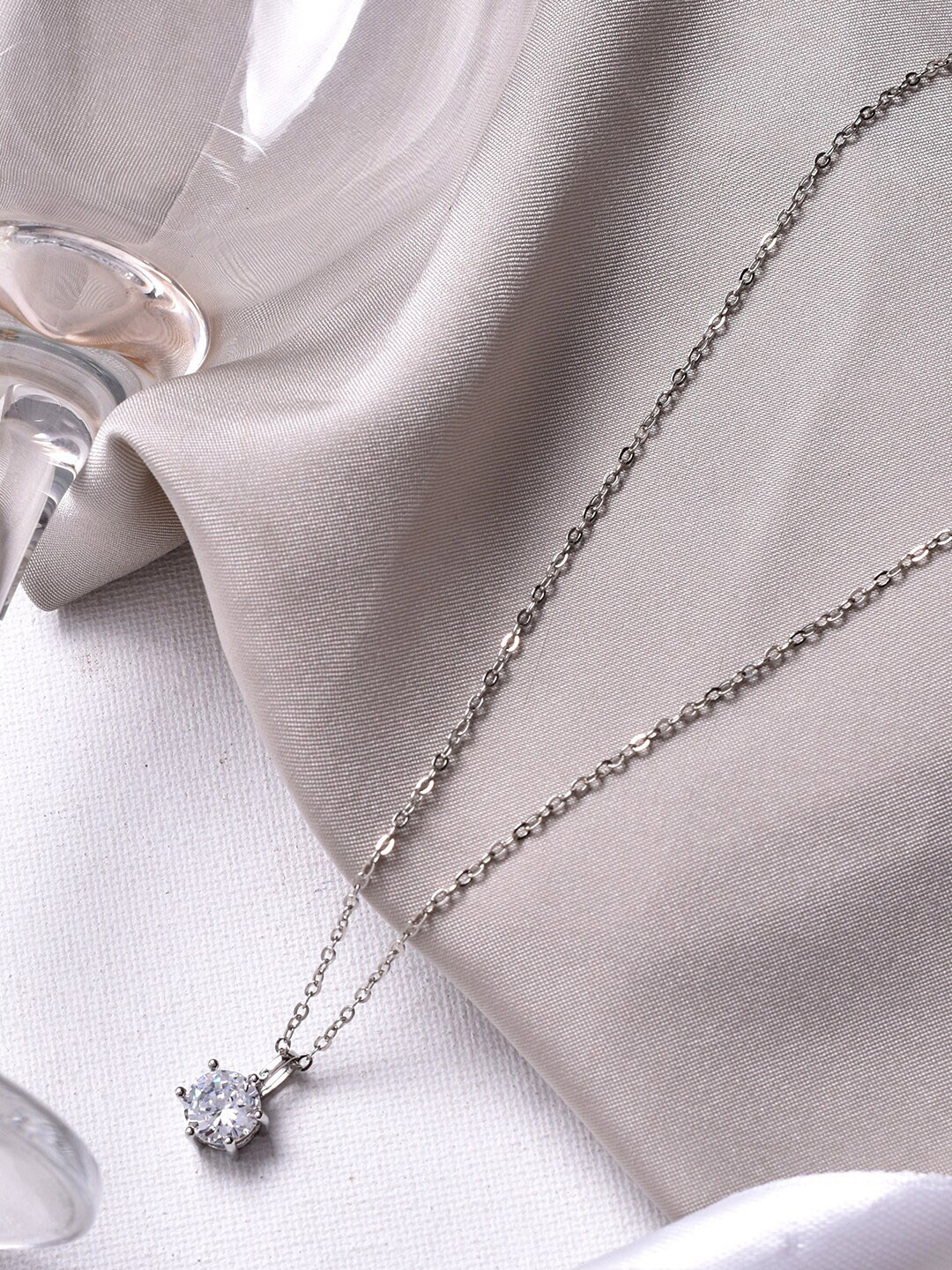 JOKER & WITCH Silver -Toned & White Rhinestone Pendant With Chain