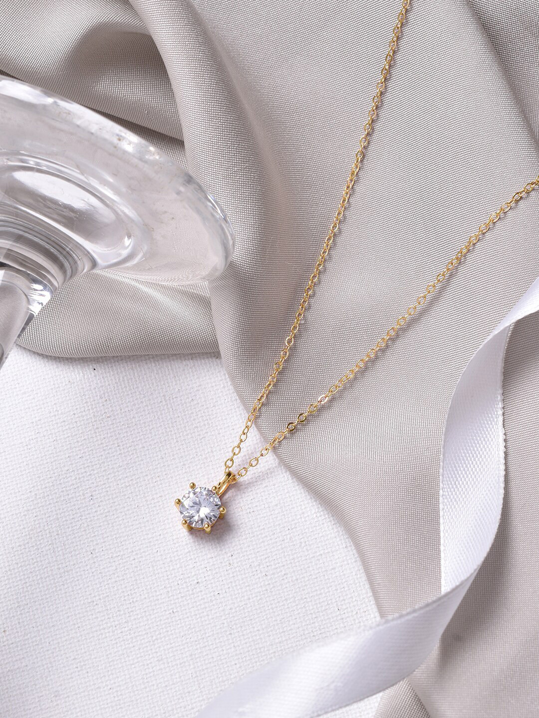 JOKER & WITCH Gold-Toned & White Stone-Studded Pendant With Chain