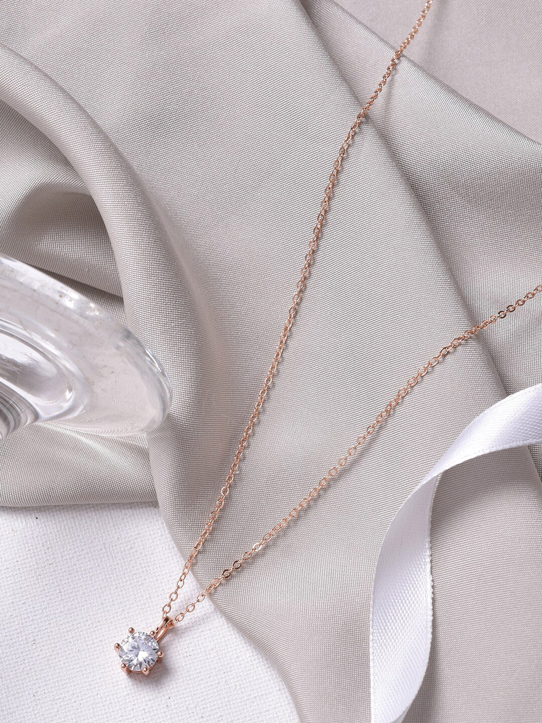JOKER & WITCH Rose Gold-Toned & White Rhinestones-Studded Pendant With Chain