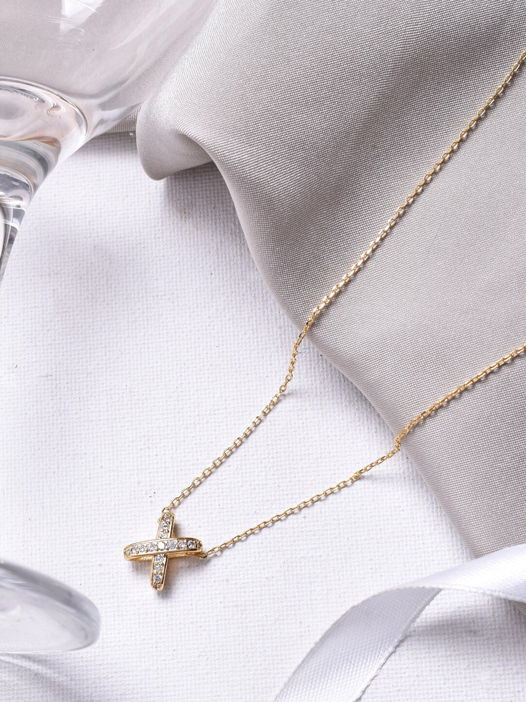 JOKER & WITCH Gold-Toned & White Rhinestone-Studded Pendant With Chain