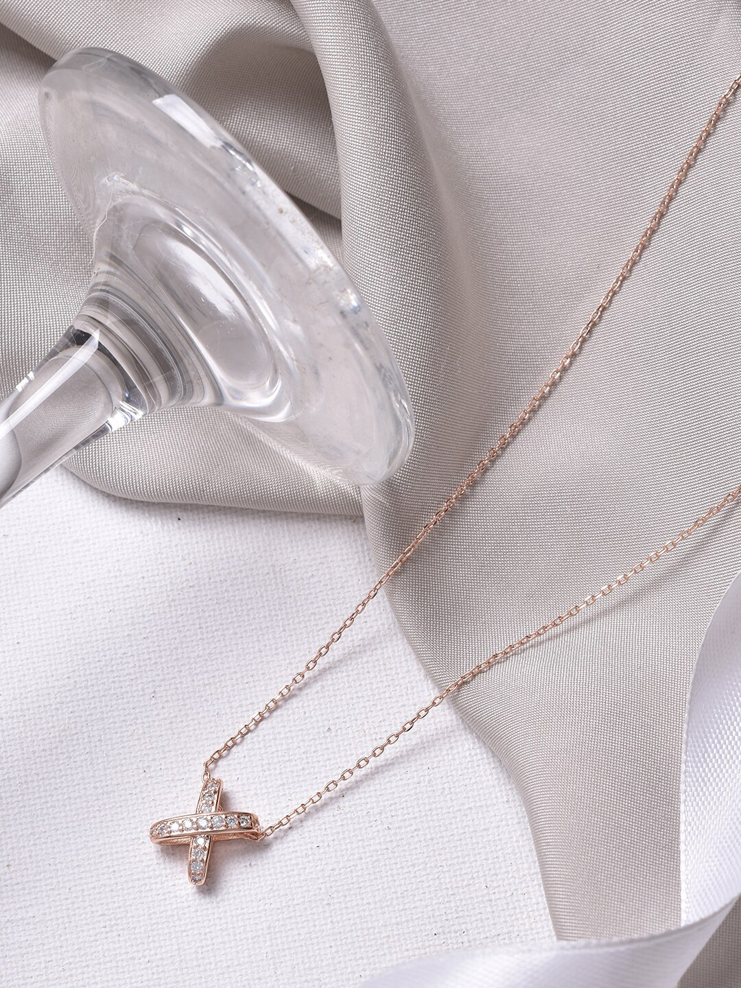 JOKER & WITCH Kriss Kross Rose Gold-Toned & White Stone-Studded Pendant With Chain