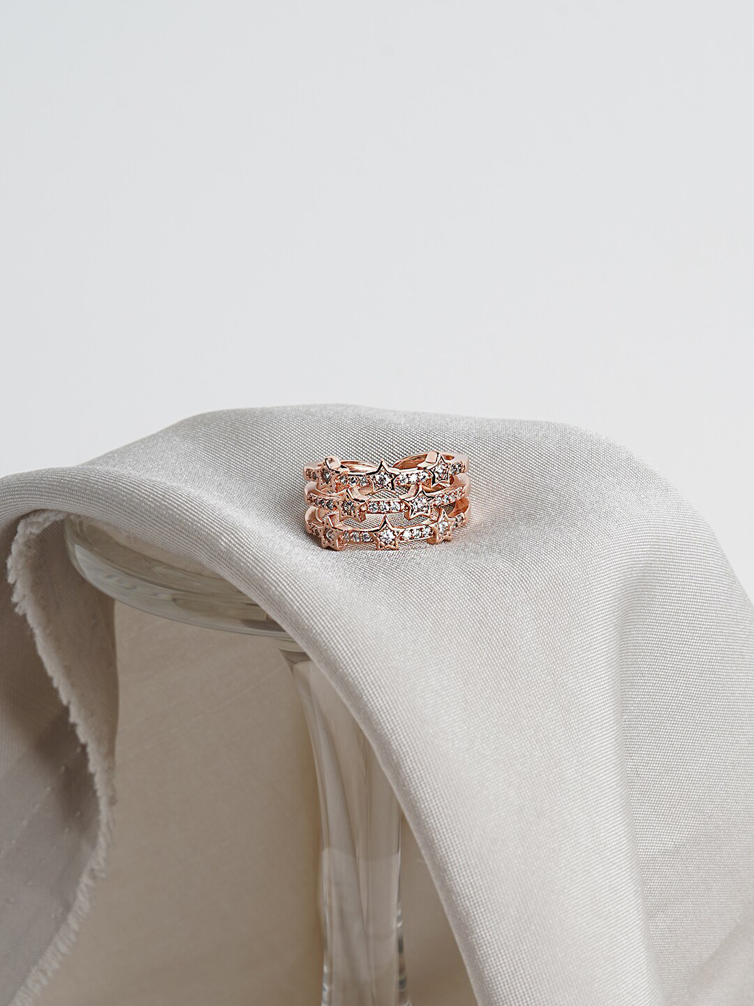 JOKER & WITCH Rose Gold-Toned & White Stone-Studded Finger Ring