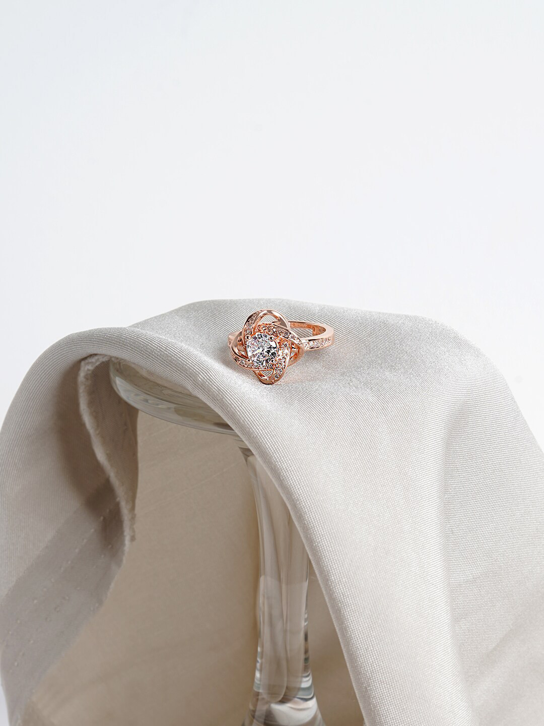 JOKER & WITCH Rose Gold-Toned White Stone-Studded Adjustable Finger Ring