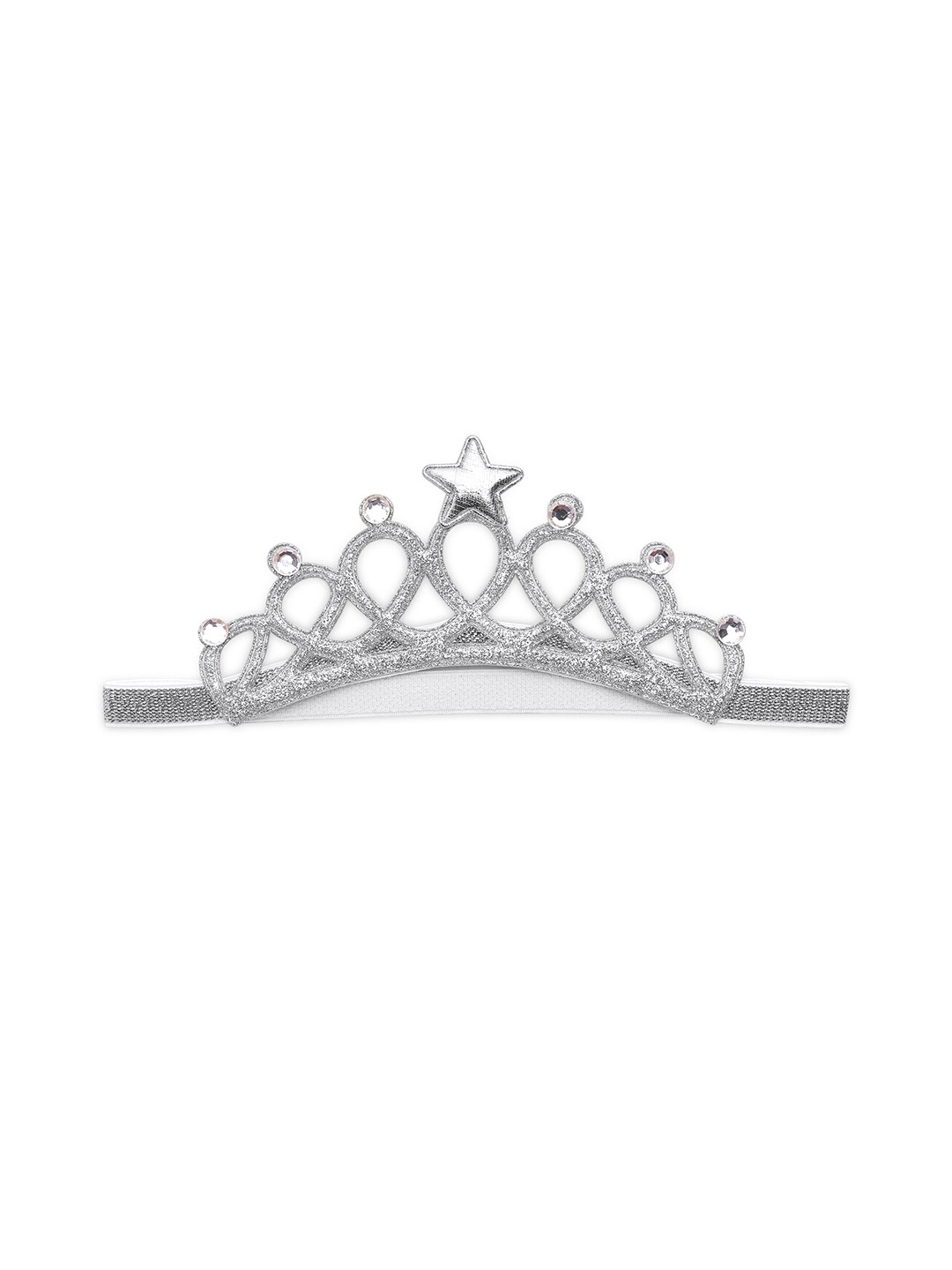 Babymoon Silver Toned Glittering Rhinestone Crown Hairband