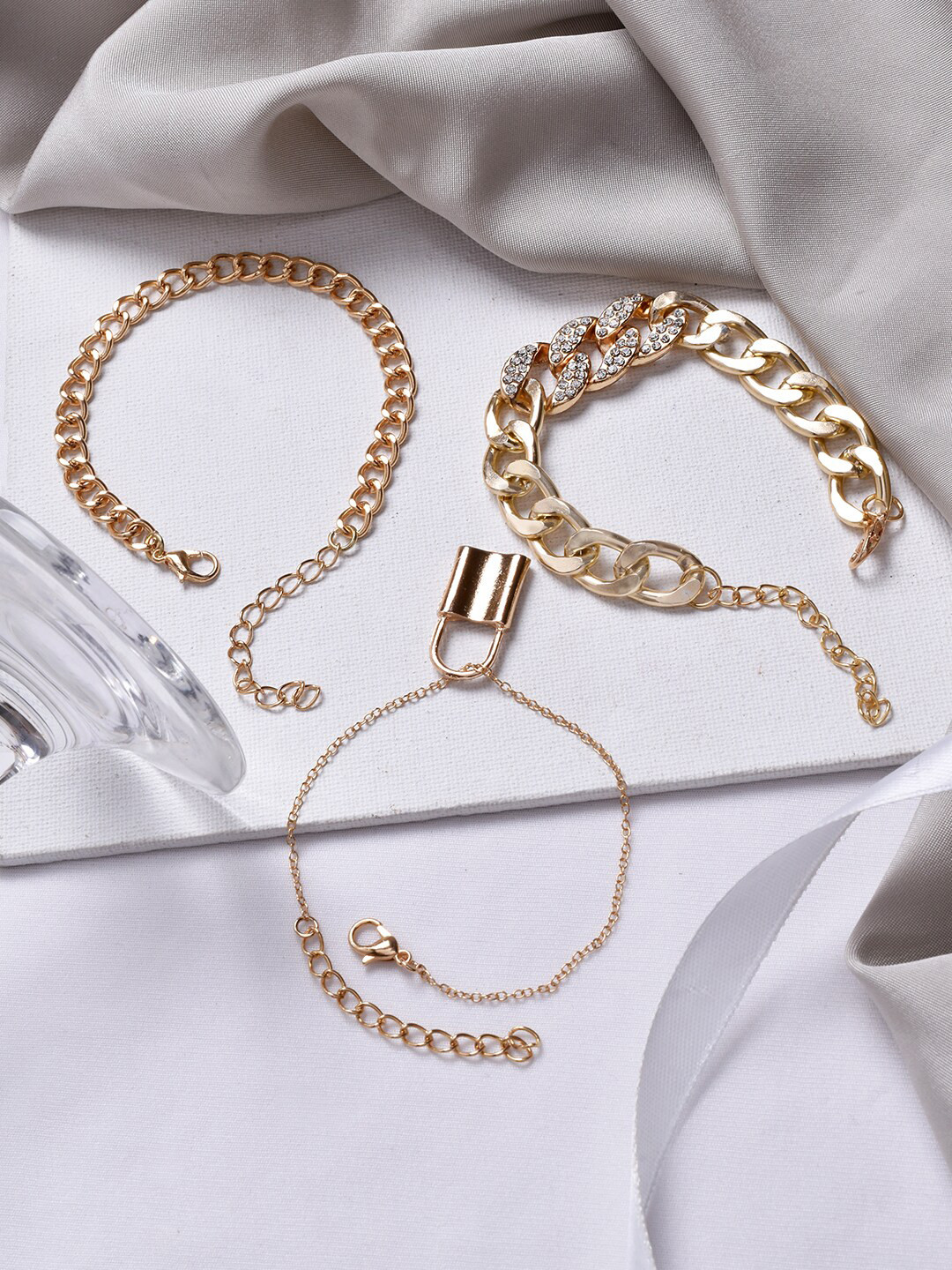JOKER & WITCH Women Set Of 3 Gold-Toned & White Link Bracelet