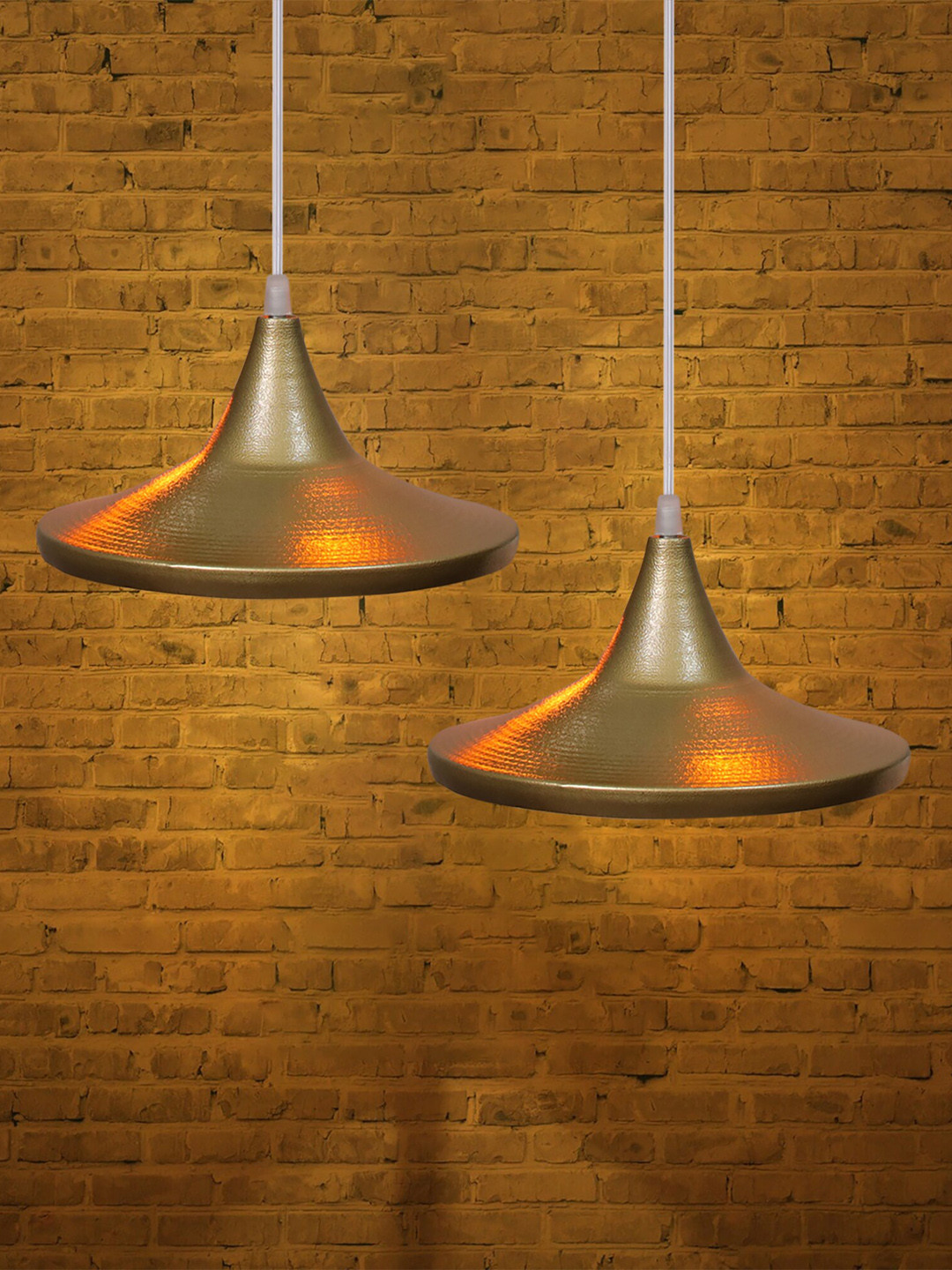 Homesake Set Of 2 Gold Metal Danish Shade Pendant Ceiling Light