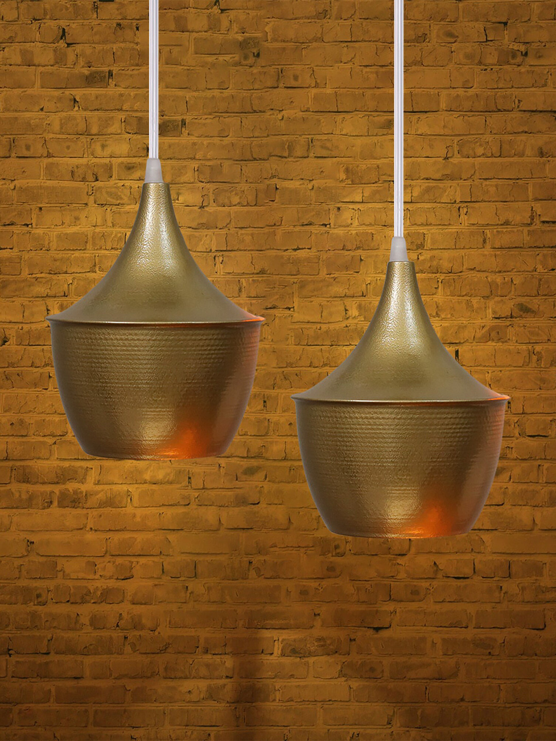 Homesake Set of 2 Gold Toned Single Head Metal Pendant Ceiling Light