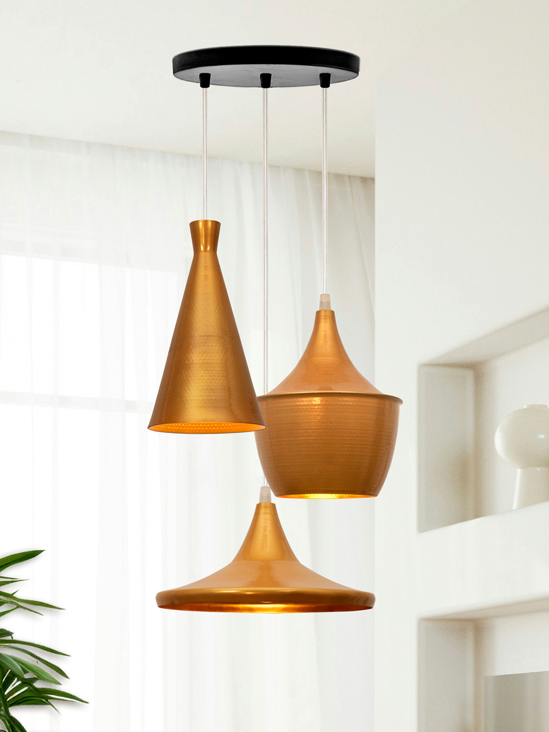 Homesake Gold Toned 3-Lights Round Cluster Chandelier Medium Tri-Nordic Hanging Light