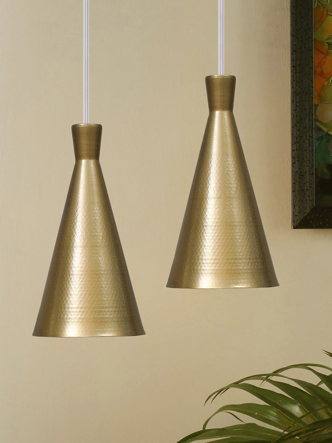 Homesake Set of 2 Gold-Toned Metal Cone Shade Pendant Ceiling Light