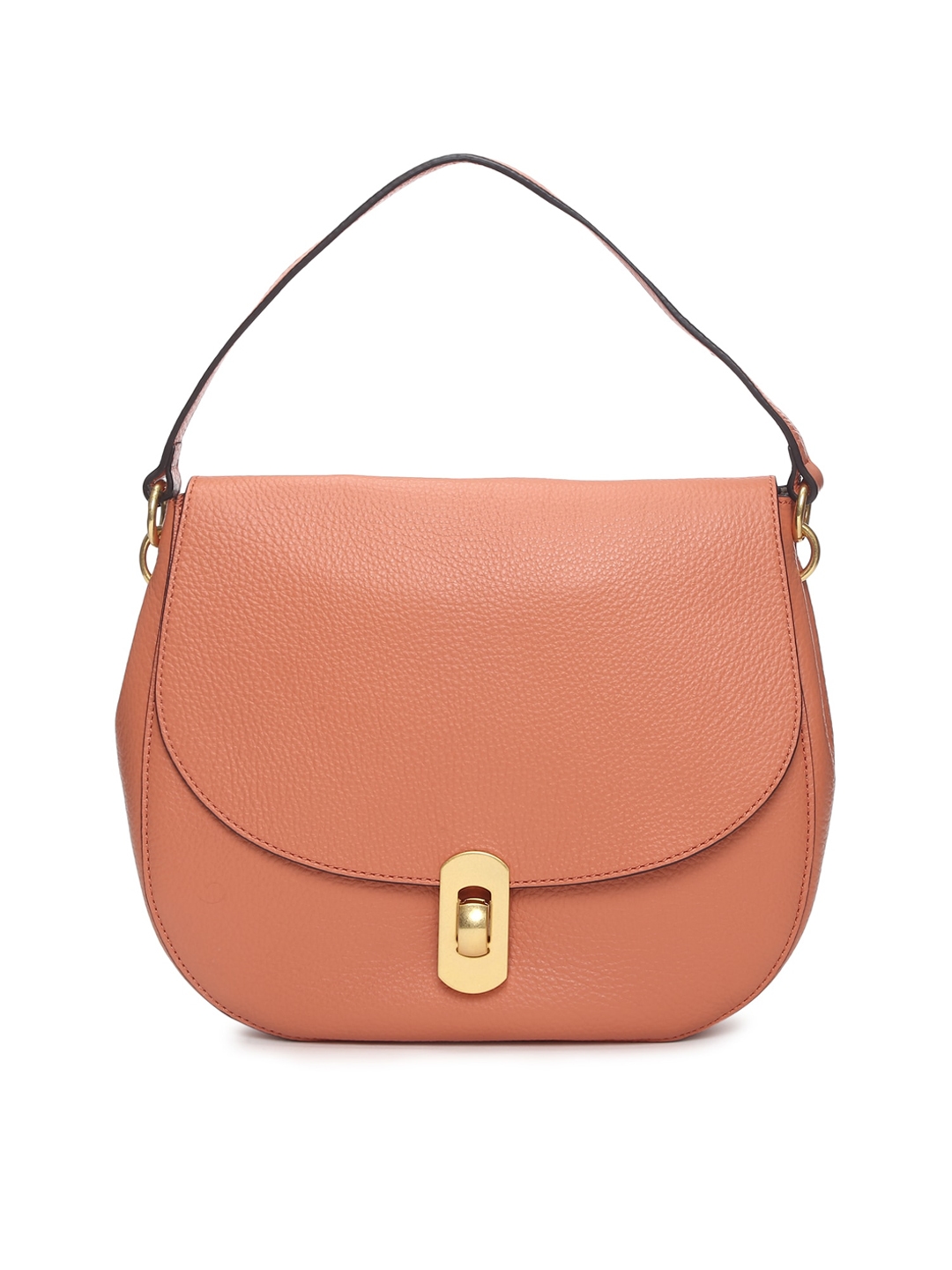 Coccinelle Peach-Coloured Leather Structured Handheld Bag