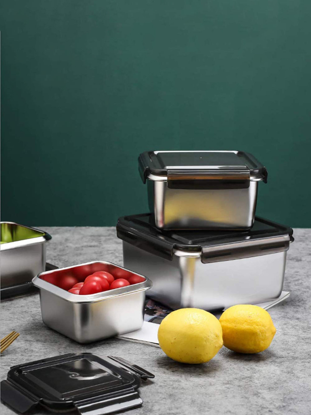 Femora Unbreakable Airtight Leak proof Stainless Steel 3PCs Lunch Box With Spoon and Fork