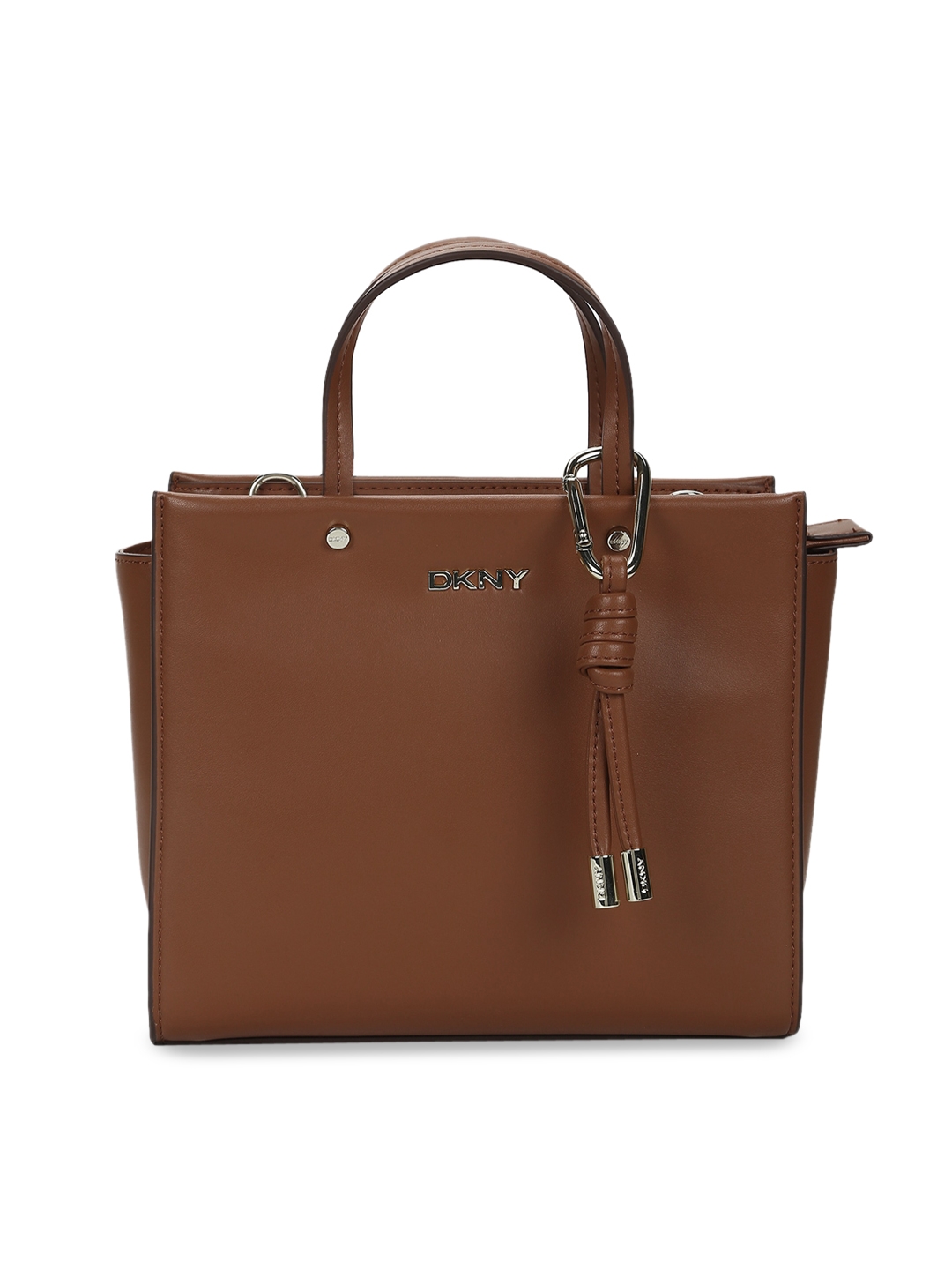 DKNY Women Brown Leather Structured Tasseled Satchel Bag