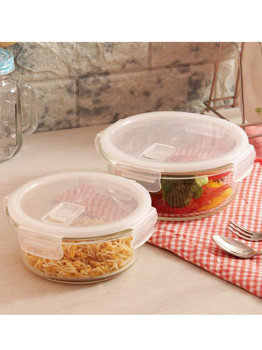 Femora Transparent Borosilicate Glass Dishwasher Safe 2 Piece Clip-On Graduated Container-940ml