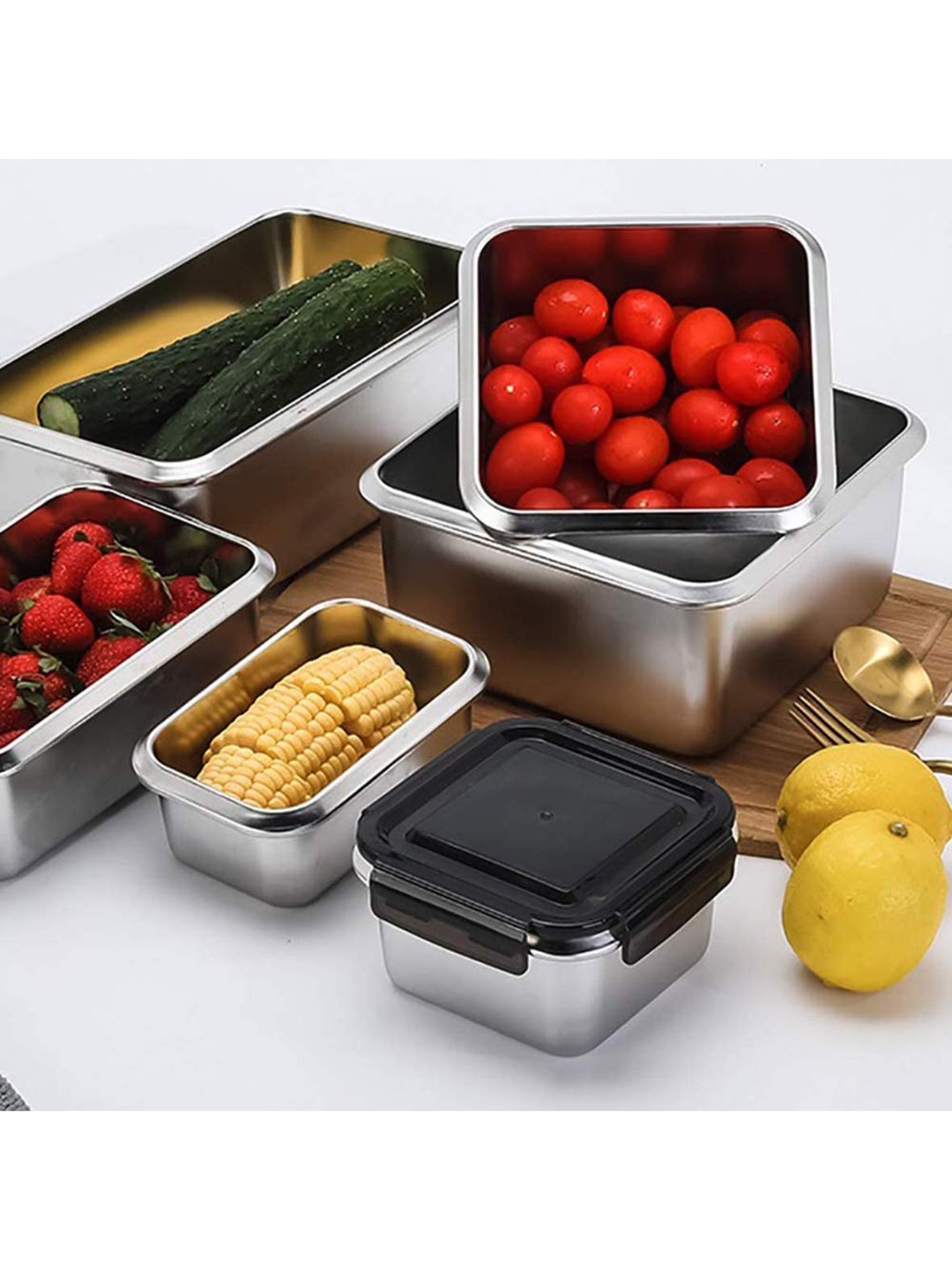 Femora Set Of 2 Silver-Toned & Black Stainless Steel Storage Containers