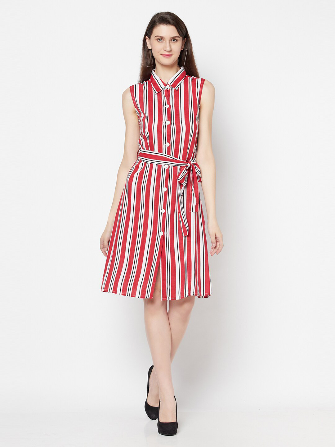 Purple State Red & White Striped Shirt Dress