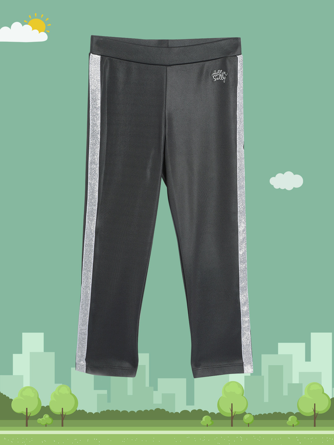 Allen Solly Junior Girls Black & Silver-Toned Solid Leggings