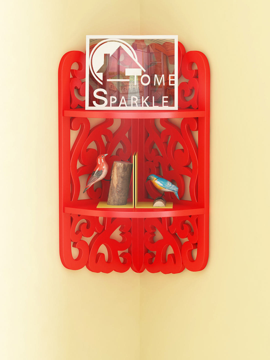 Home Sparkle Red 2 Tier Corner Wall Shelf