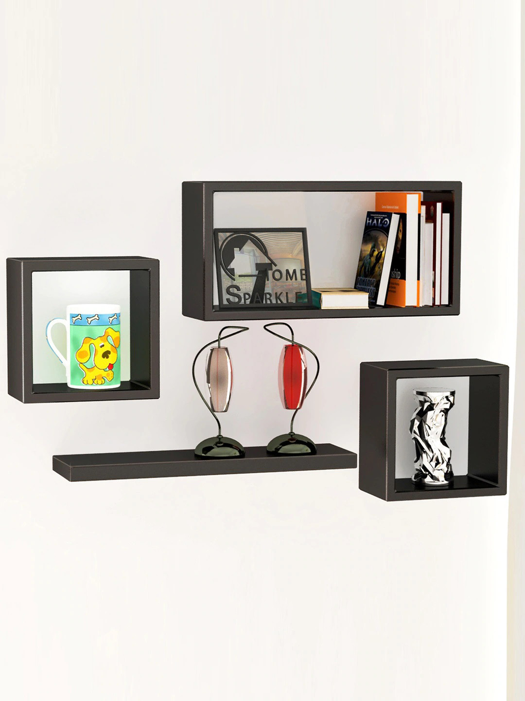 Home Sparkle Set of 4 Black Wall Shelves